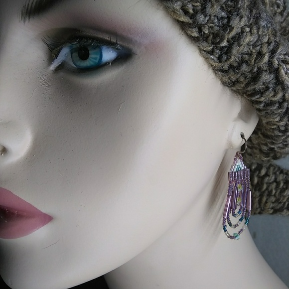 JRW Handmade Purple Swarovski Beaded Earrings - Picture 5 of 8